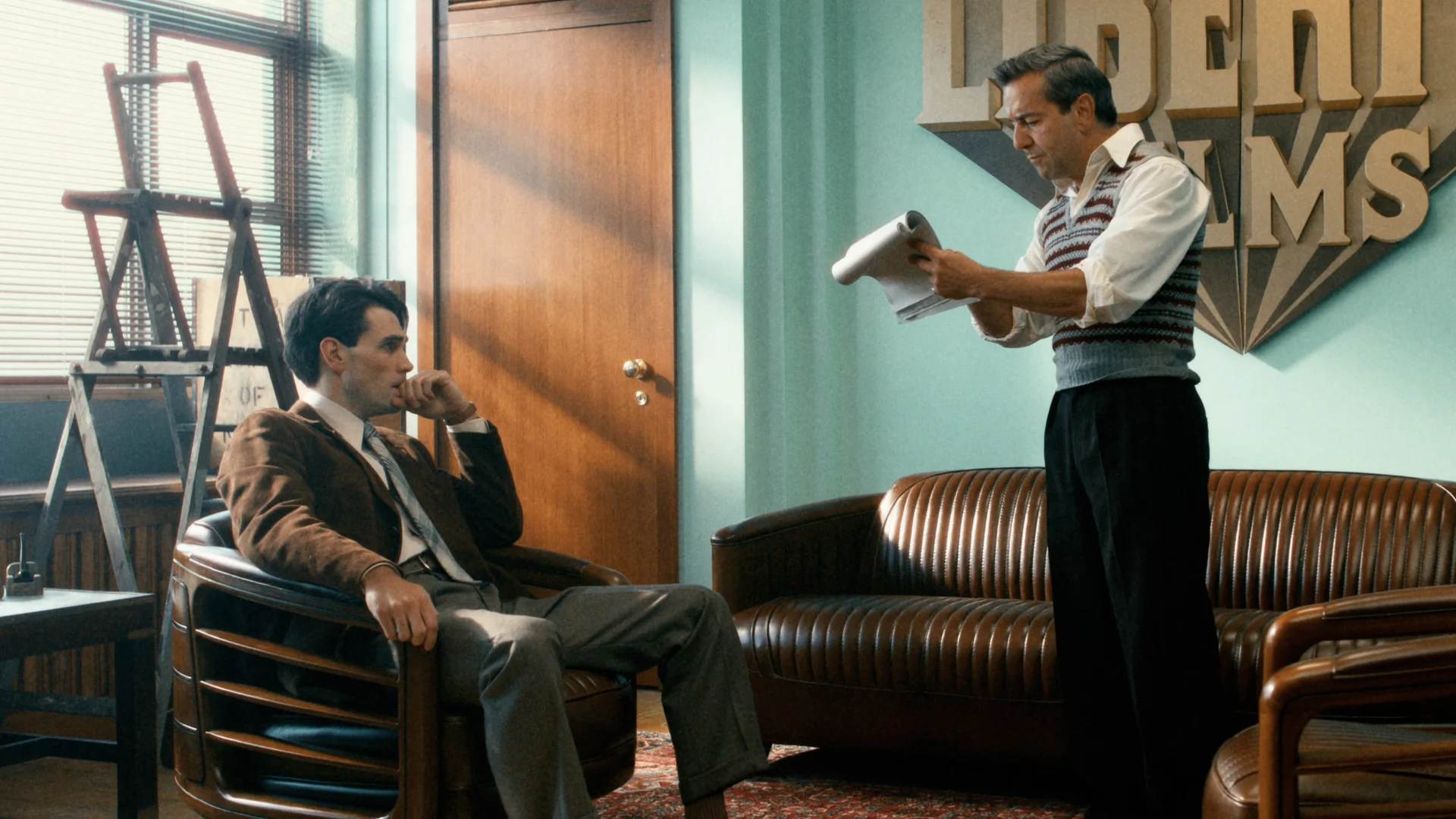 KJ Apa as Jimmy Stewart and Max Casella as Frank Capra in JIMMY.