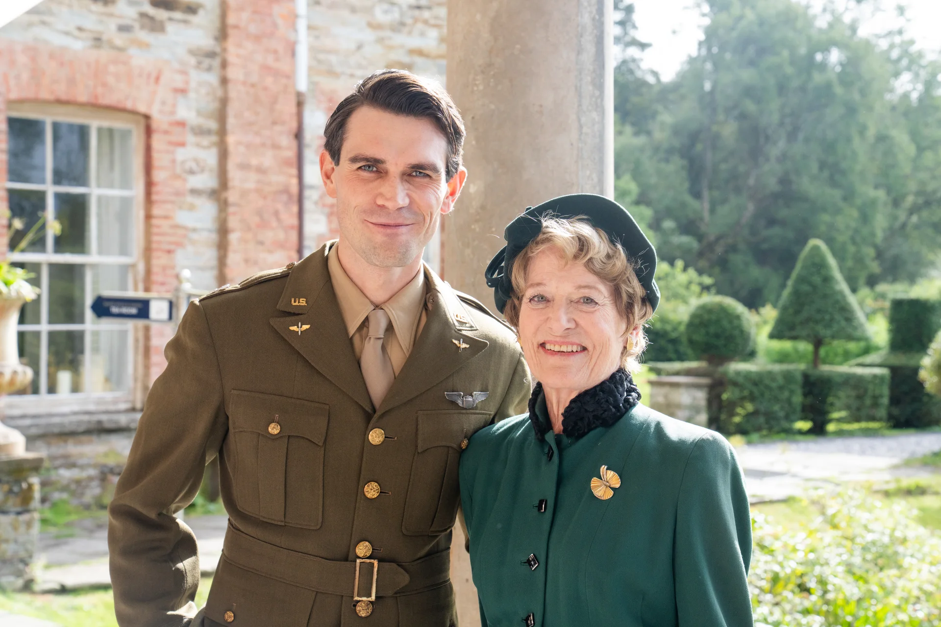 Kelly Stewart Harcourt, Jimmy Stewart's daughter, with KJ Apa on the set of JIMMY.